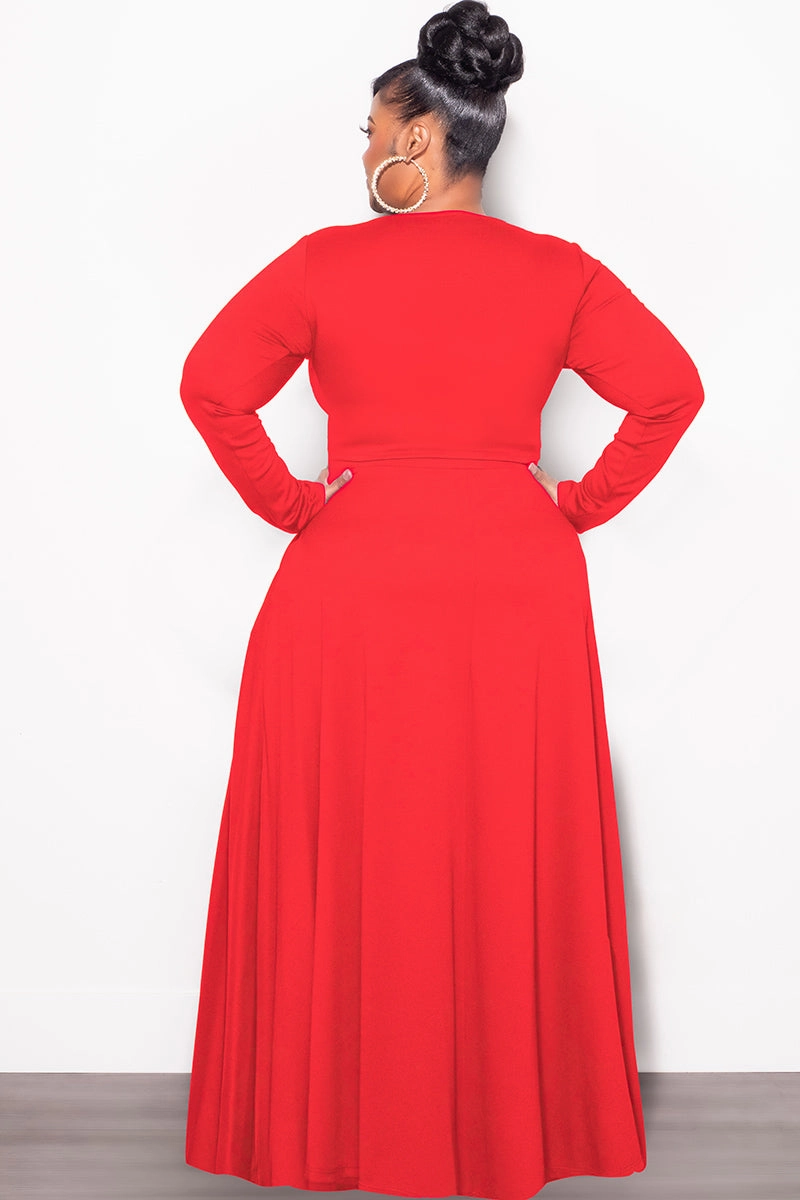StaticDissipativeFabric Lightweight Fit Final Sale Plus Size 2pc Maxi Skirt Set with Round Neck in Red (Set not a dress)