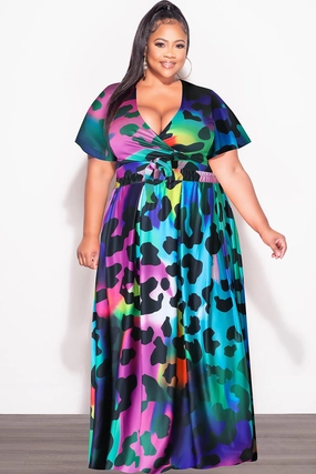Final Sale Plus Size 2pc (Faux Wrap Crop Tie Top & Skirt) Set in Multi Color Animal Print Modern Layer