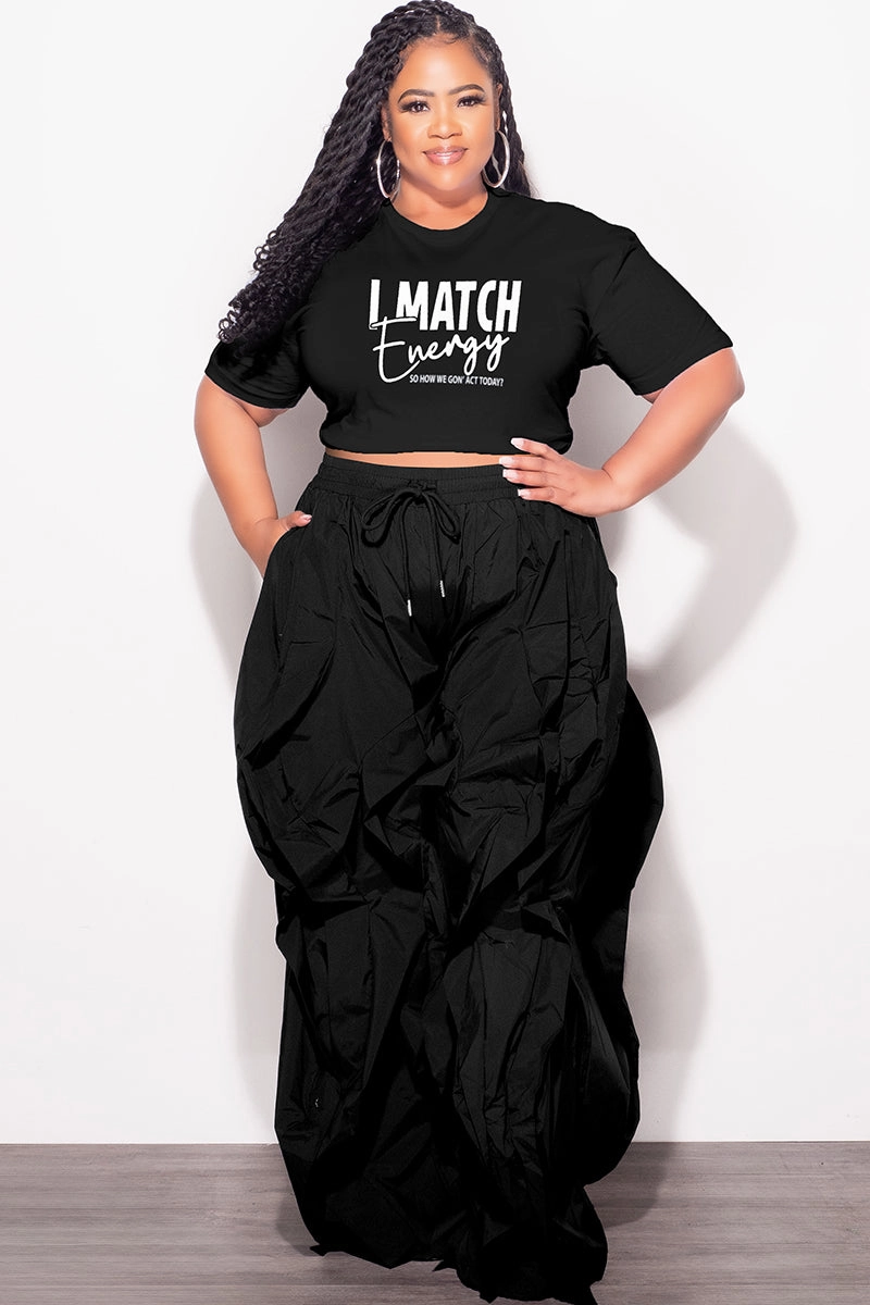 Final Sale Plus Size Fitted Black T-Shirt I Match Energy Breathable Weave Fabric Lightweight Layer
