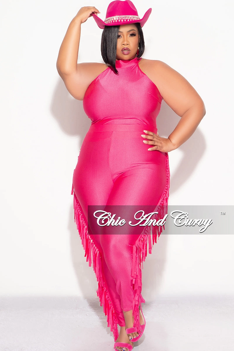 Smart Motion Casual Wearable Final Sale Plus Size 2pc Fringe Legging Set with Crop Top in Fuchsia