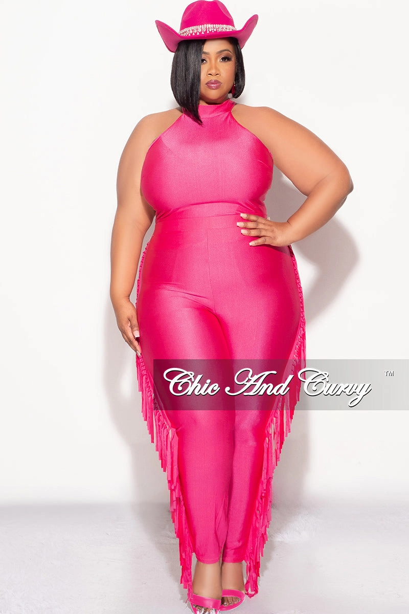 Final Sale Plus Size 2pc Fringe Legging Set with Crop Top in Fuchsia Reinforced Knees