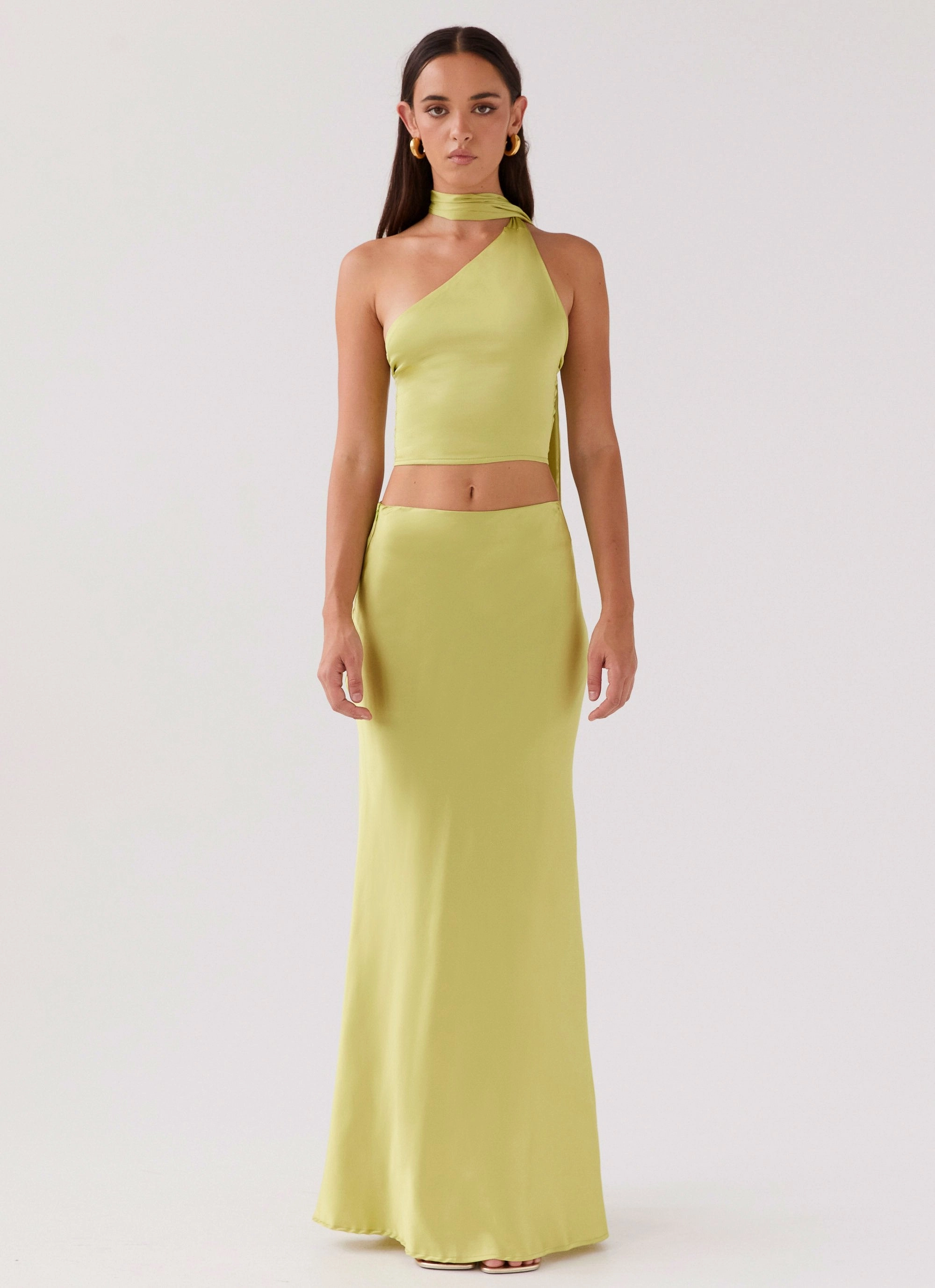Multipurpose Design Josefina Satin Maxi Skirt - Chartreuse
