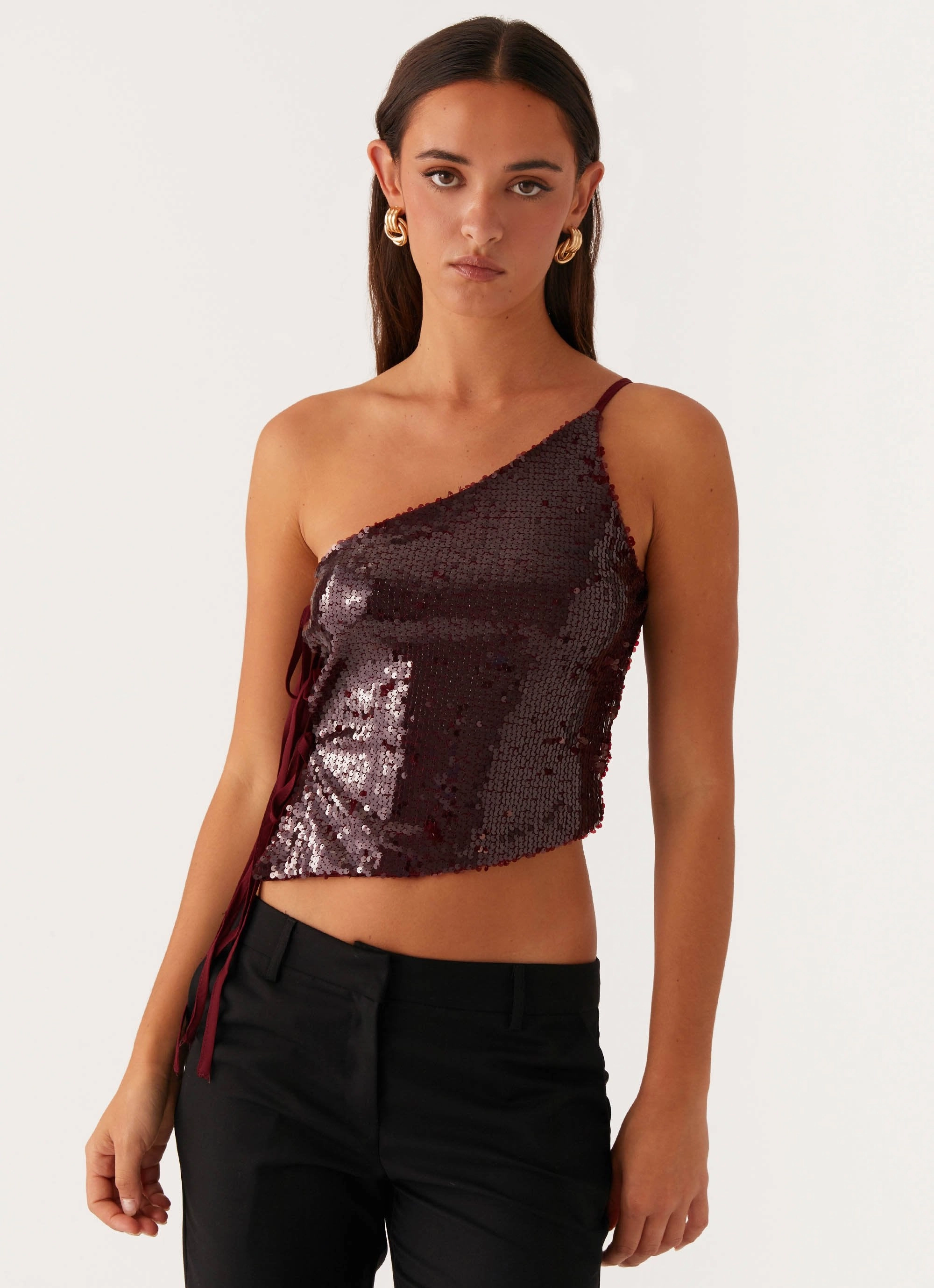 Cosmopolitan One Shoulder Top - Maroon Seamless Edge Finishing