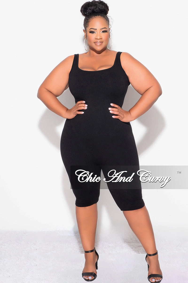 Final Sale Plus Size Sleeveless Light Ribbed Romper in Black BreathableMeshLining Tear Resistant Design