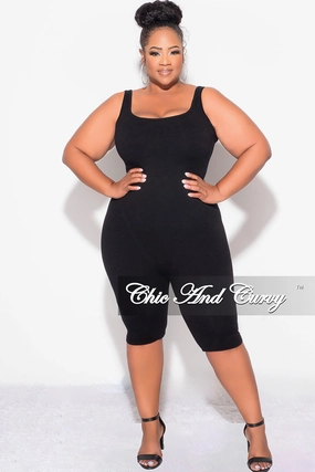 Final Sale Plus Size Sleeveless Light Ribbed Romper in Black BreathableMeshLining Tear Resistant Design