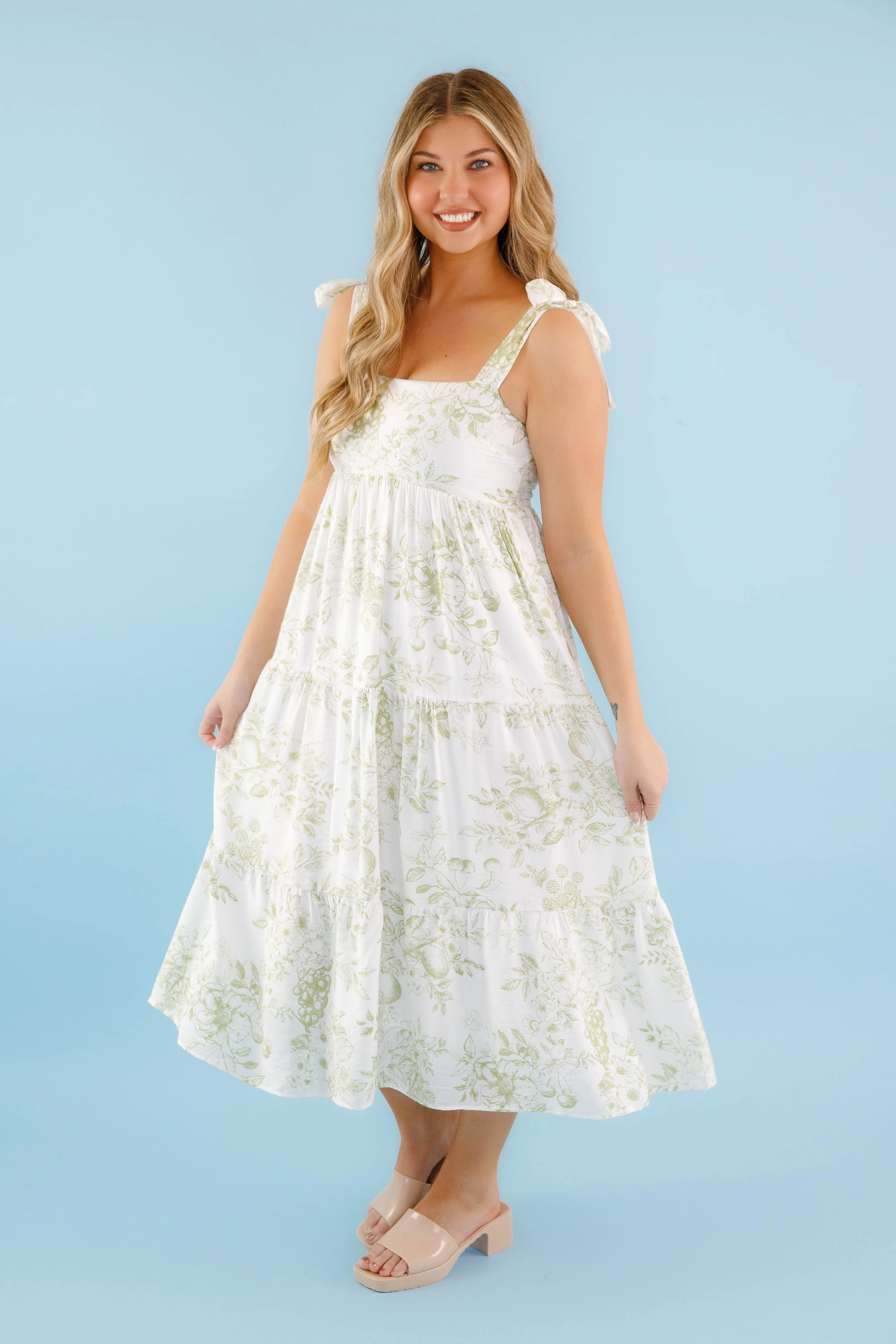 Timeless Shape Waiting At the Cottage Midi Dress-Olive