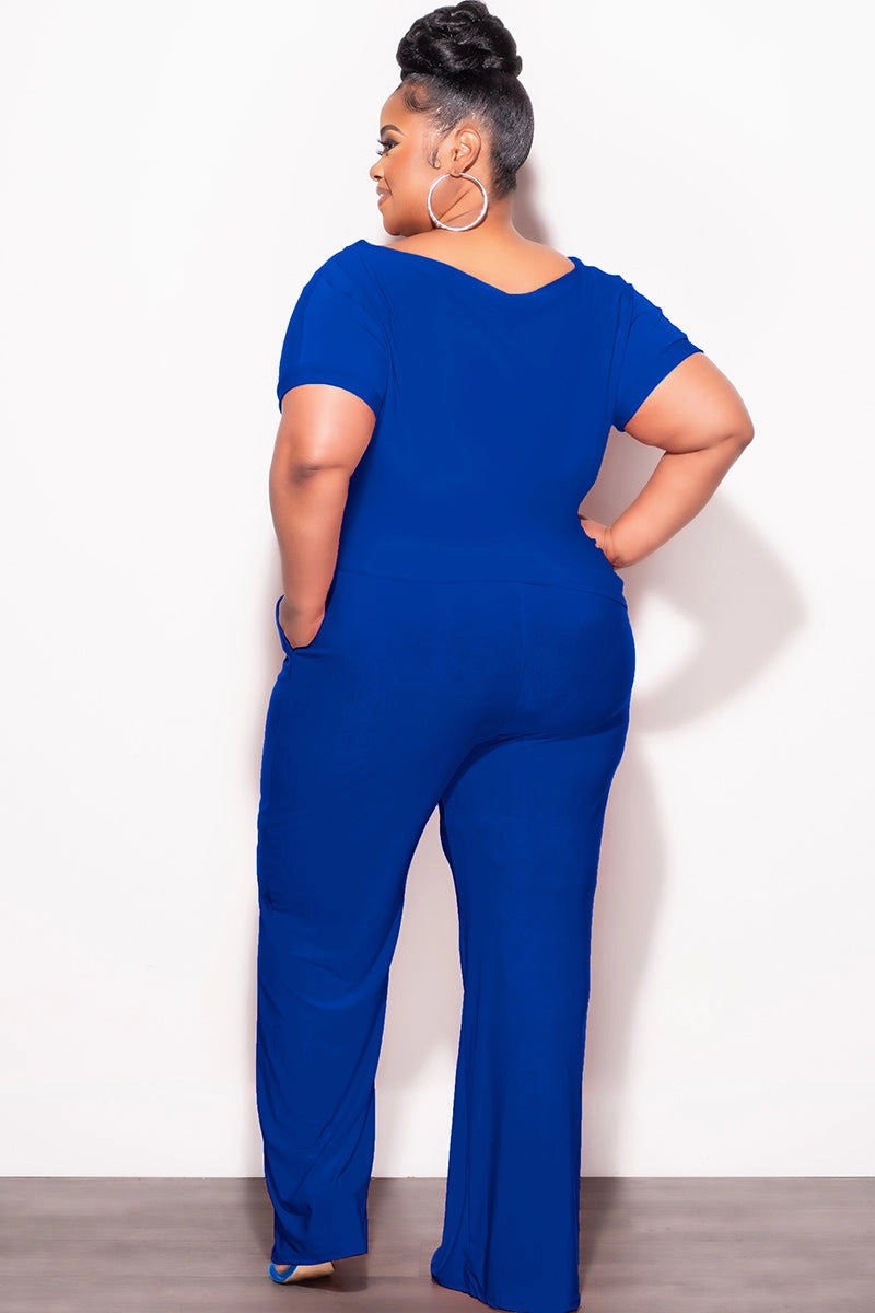 Final Sale Plus Size 2pc Top and Pants Set in Royal Blue Breathable mesh