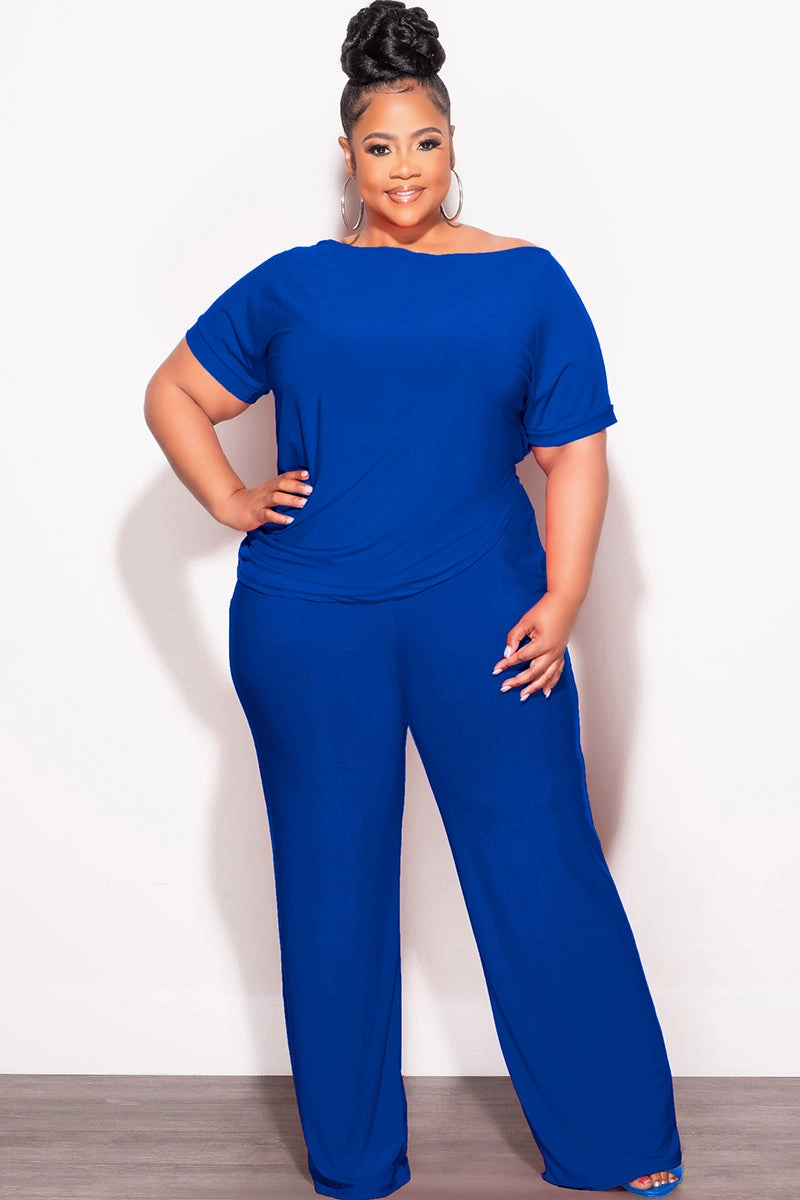 Final Sale Plus Size 2pc Top and Pants Set in Royal Blue Active Design