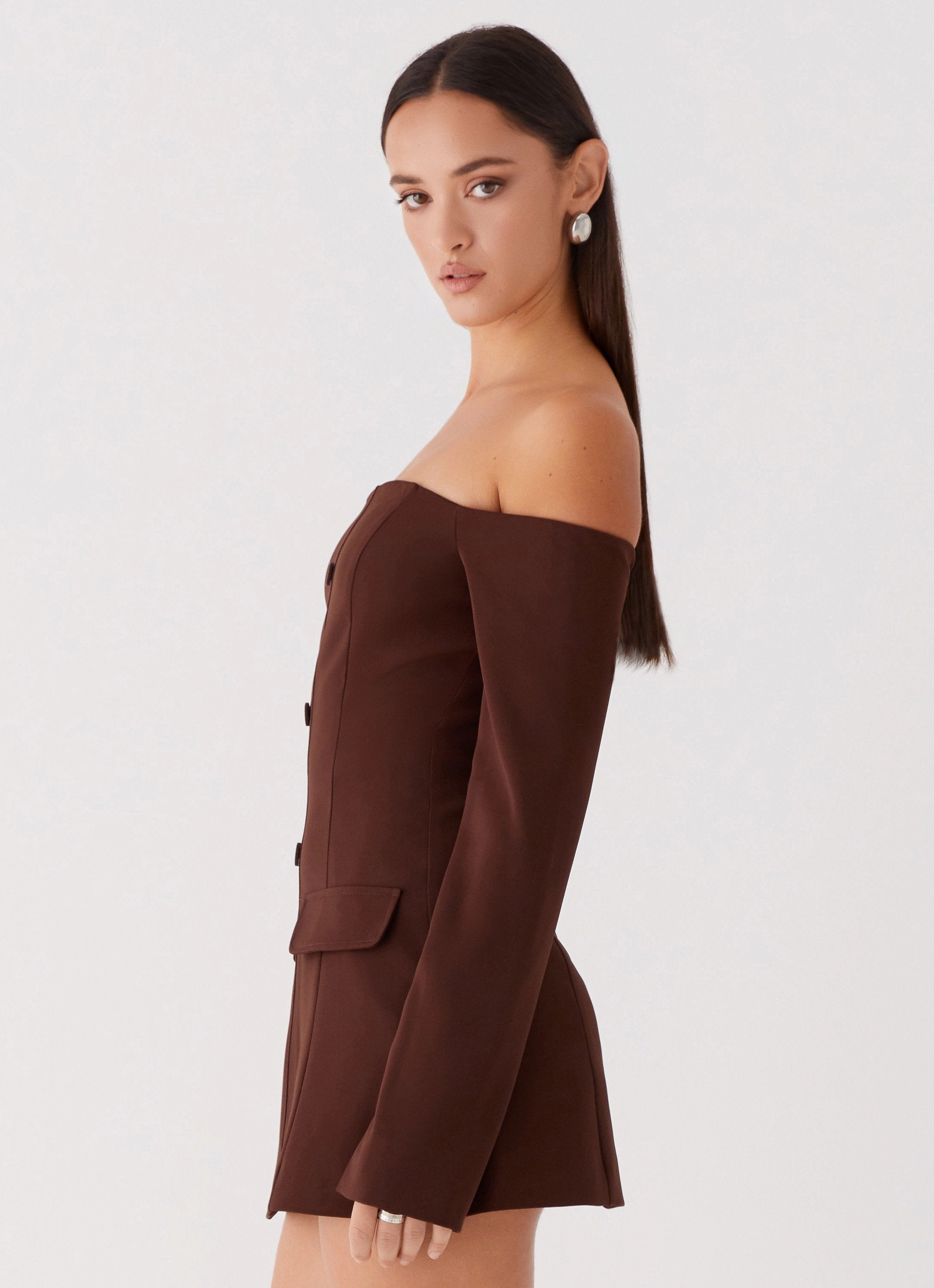 Mid Fit Weekend Favorite Dominique Blazer Mini Dress - Chocolate