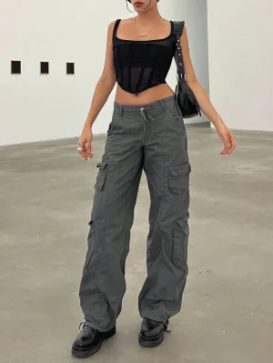 Flap Pocket Side Drawstring Cargo Pant