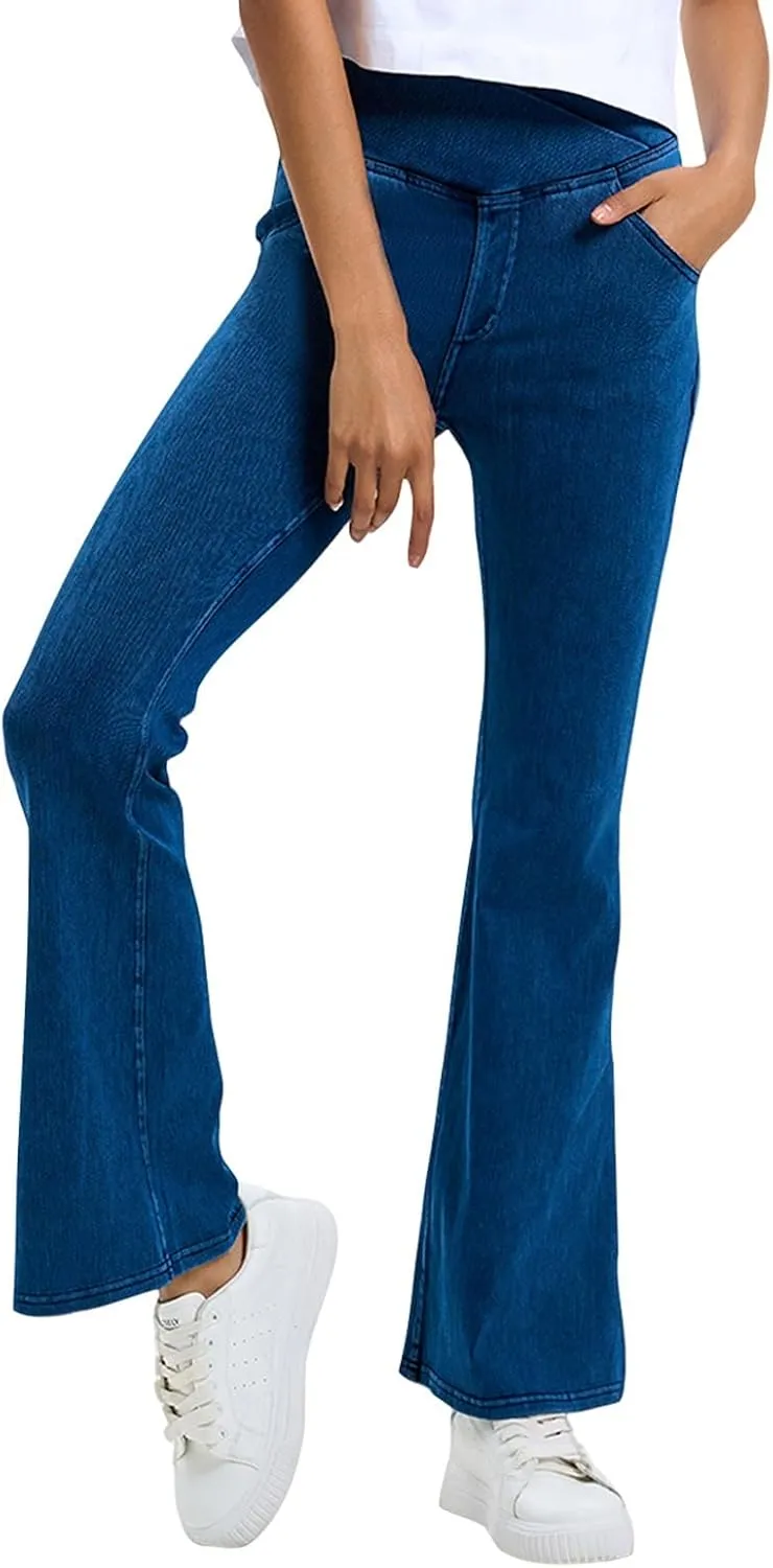 Flare Jeans for Women Crossover High Waisted Yoga Bootcut Jeans Stretchy Slim Fit Curvy Denim Bell Bottom Leggings