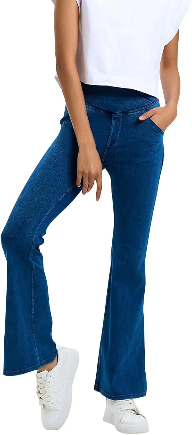 Flare Jeans for Women Crossover High Waisted Yoga Bootcut Jeans Stretchy Slim Fit Curvy Denim Bell Bottom Leggings
