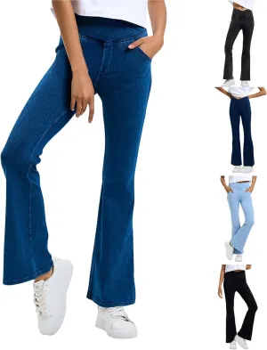 Flare Jeans for Women Crossover High Waisted Yoga Bootcut Jeans Stretchy Slim Fit Curvy Denim Bell Bottom Leggings