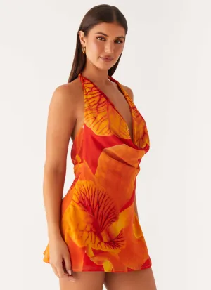 Cozy Comfort Chic Tailoring Solar Beam Cowl Mini Dress - Serene Orange