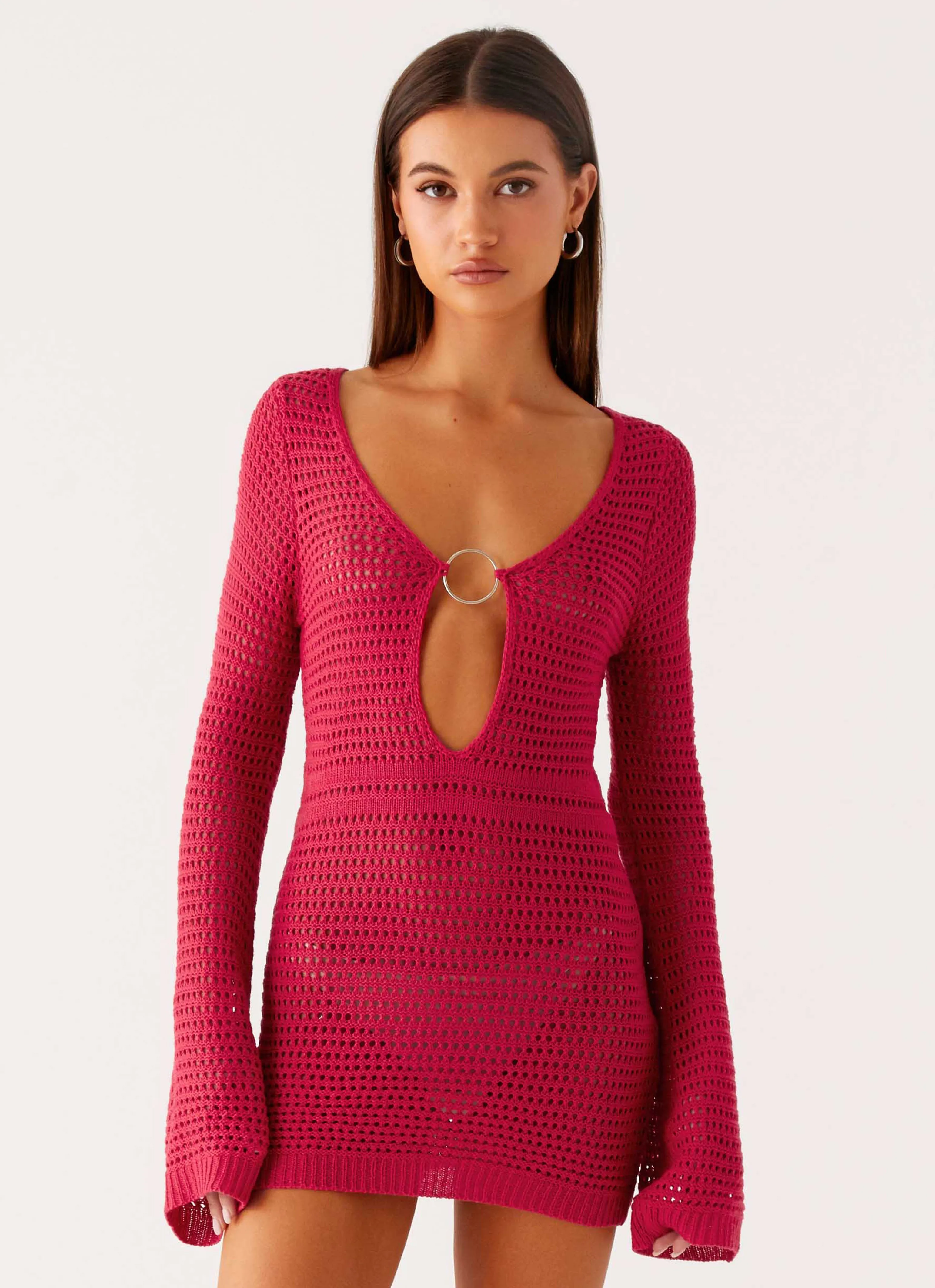 City-Style Sunriser Crochet Mini Dress - Pink