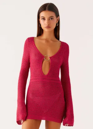 Layered Movement Sunriser Crochet Mini Dress - Pink