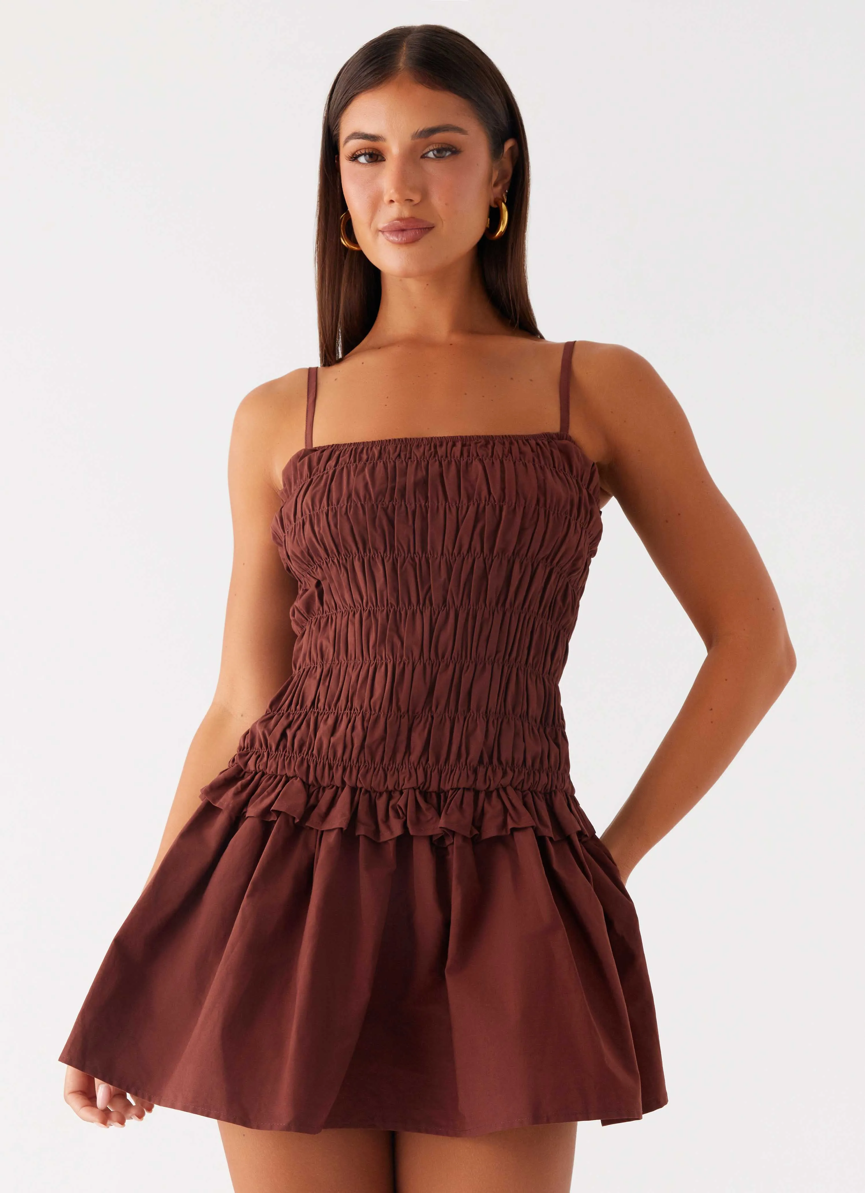 Pleated-Texture Chic Direction Jaxi Mini Dress - Chocolate