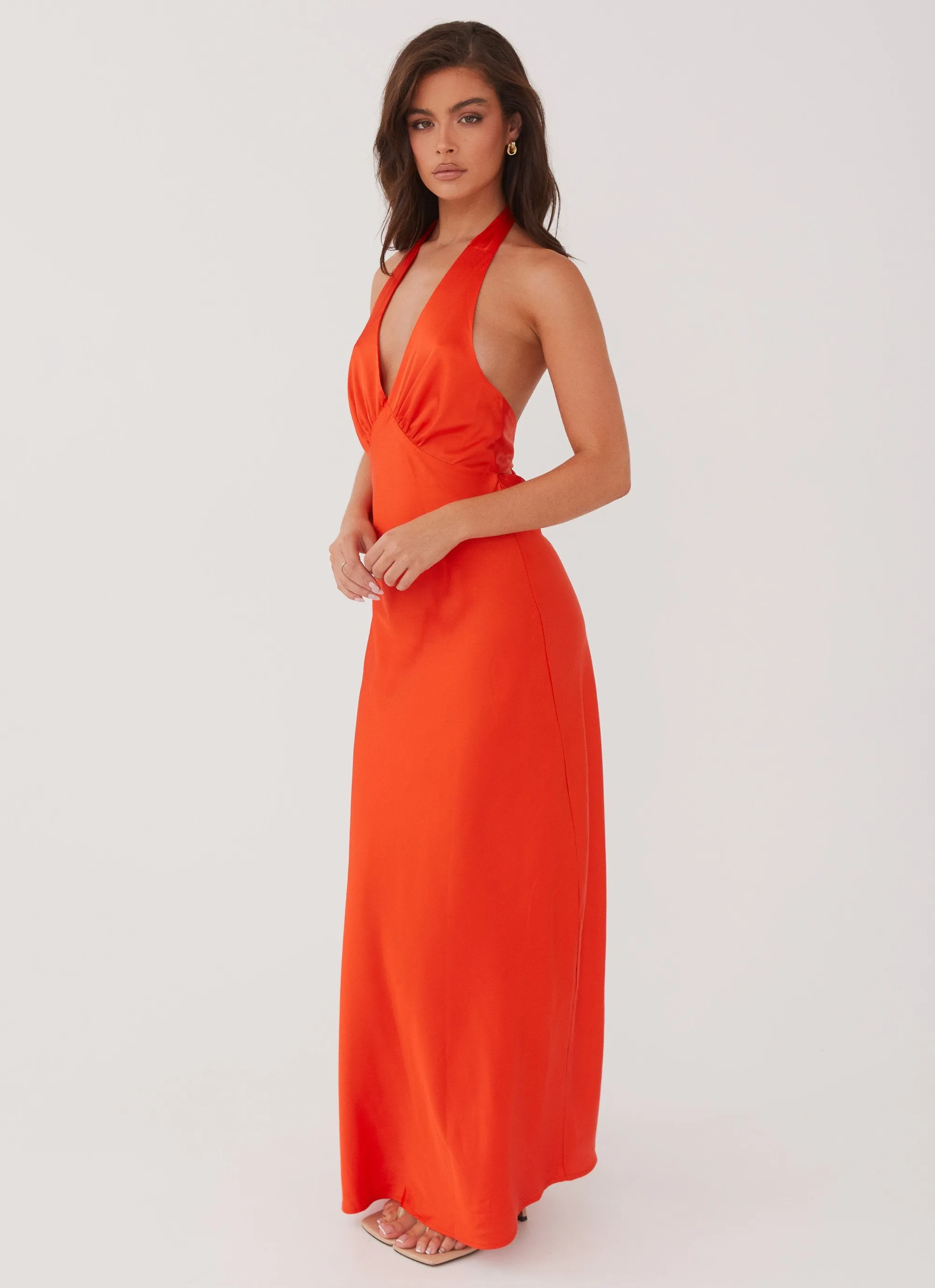 Heavy Hearted Satin Maxi Dress - Sunset Bright Petal