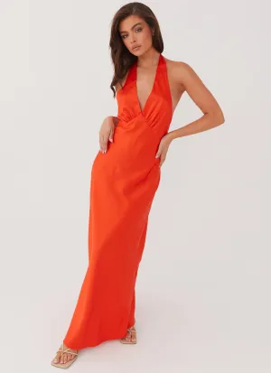 Sophisticated Wear Heavy Hearted Satin Maxi Dress - Sunset