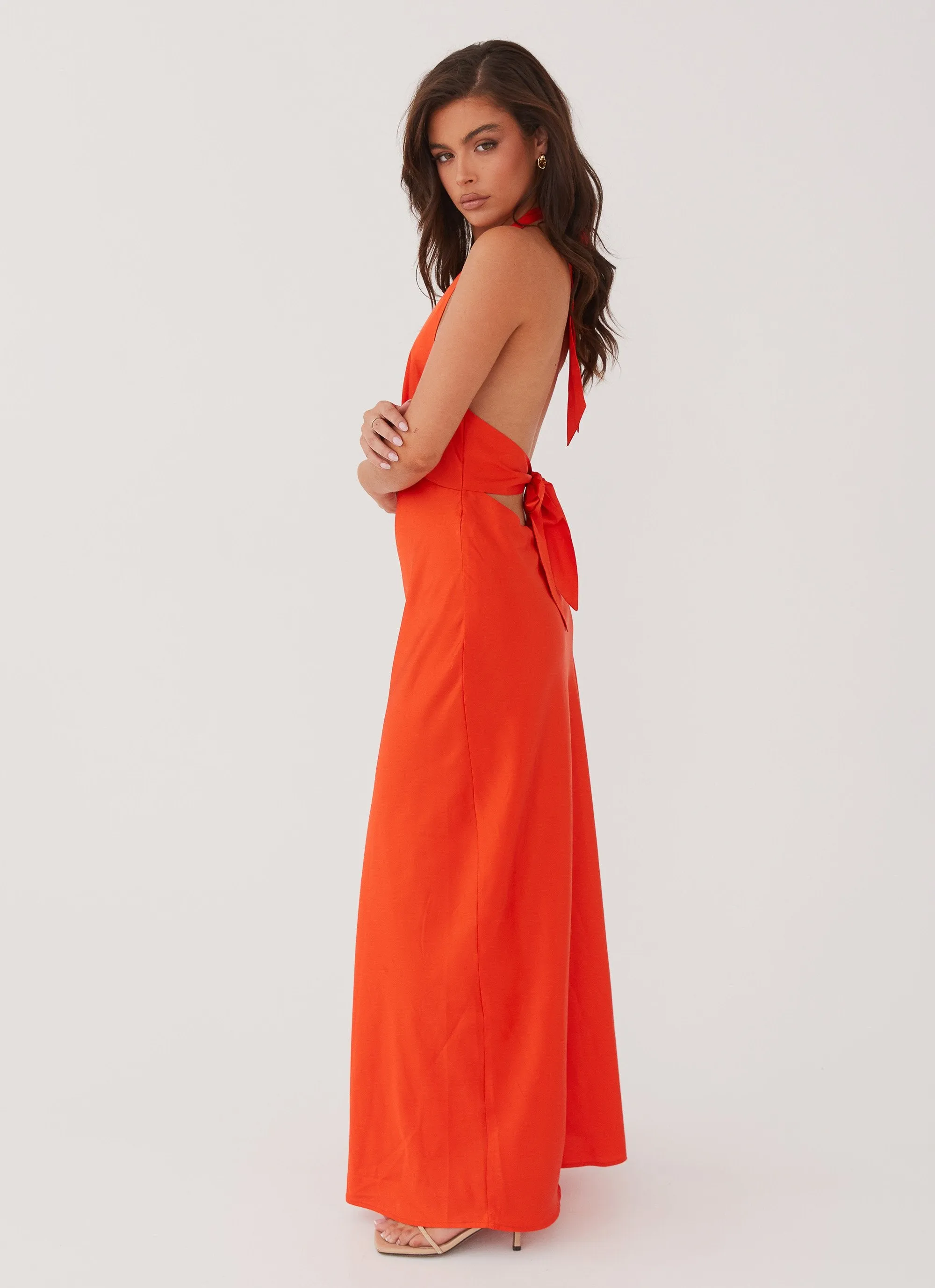 Heavy Hearted Satin Maxi Dress - Sunset Nature Bloom Party Floral