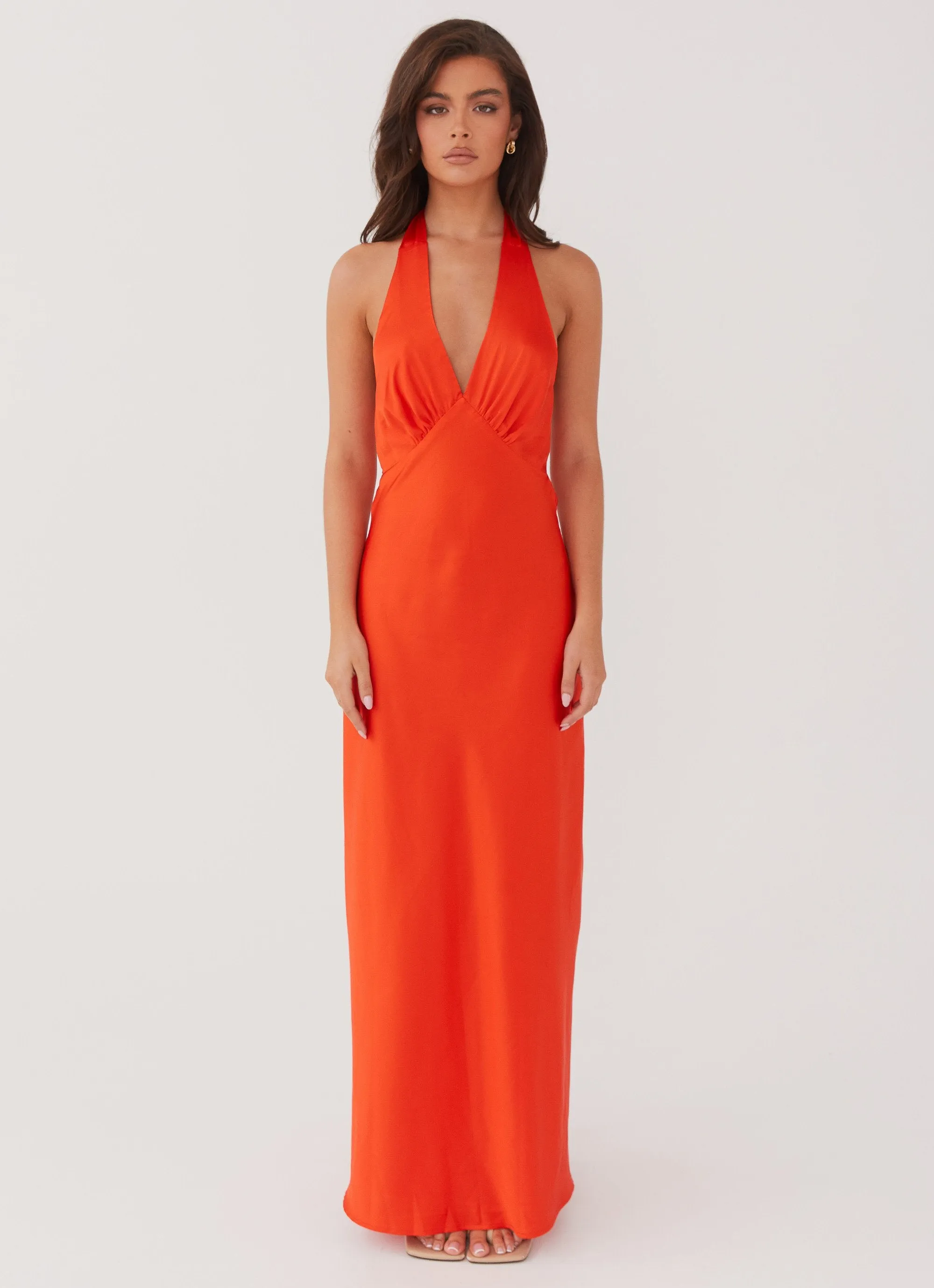 Bow Glow Stylish Touch Heavy Hearted Satin Maxi Dress - Sunset