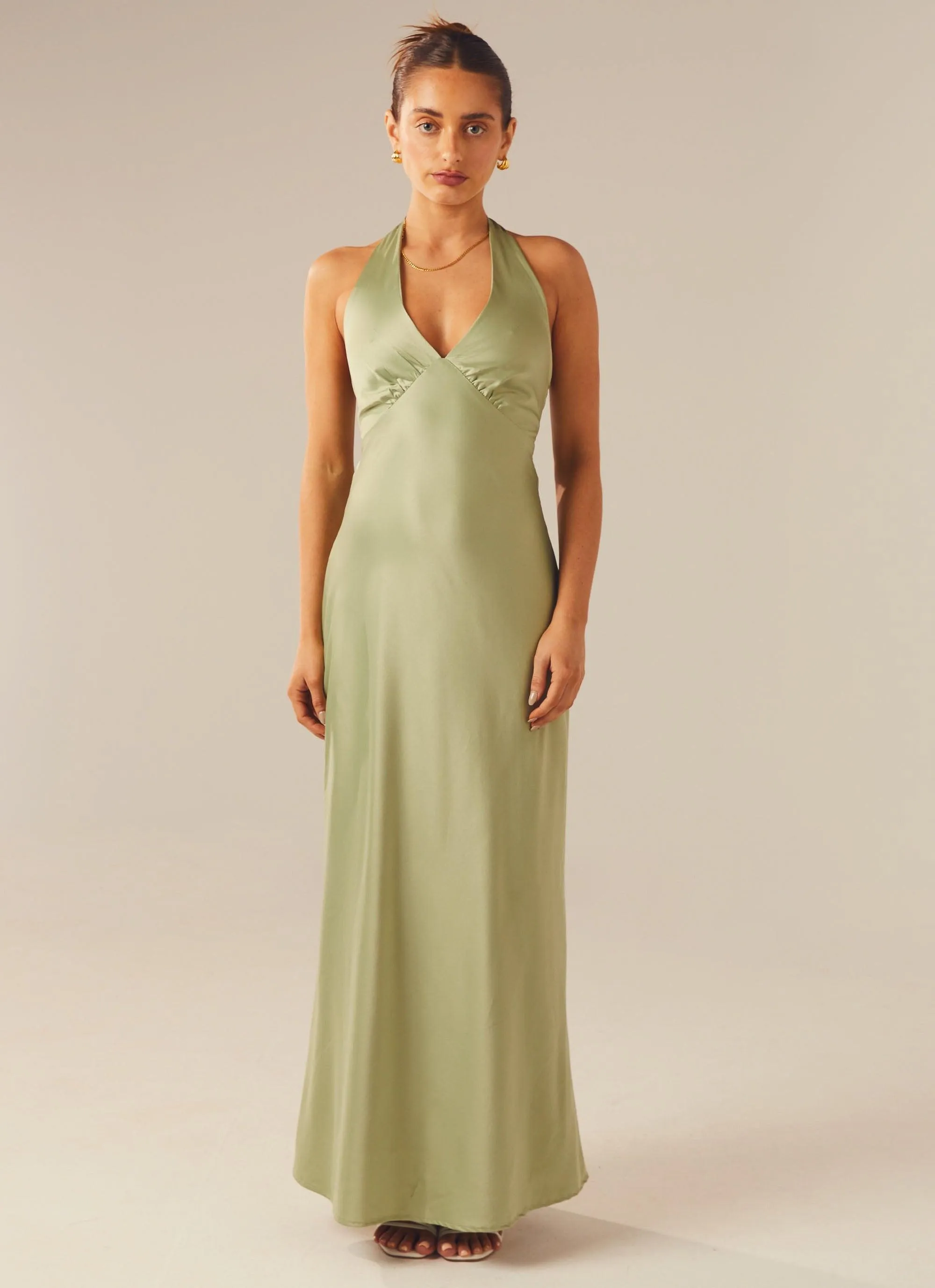 Style Blend Heavy Hearted Satin Maxi Dress - Sage