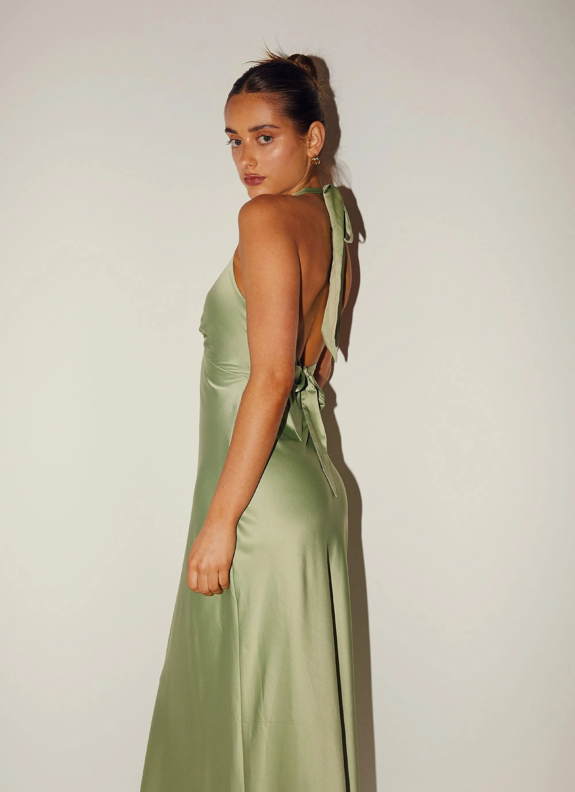 Travel-friendly Heavy Hearted Satin Maxi Dress - Sage