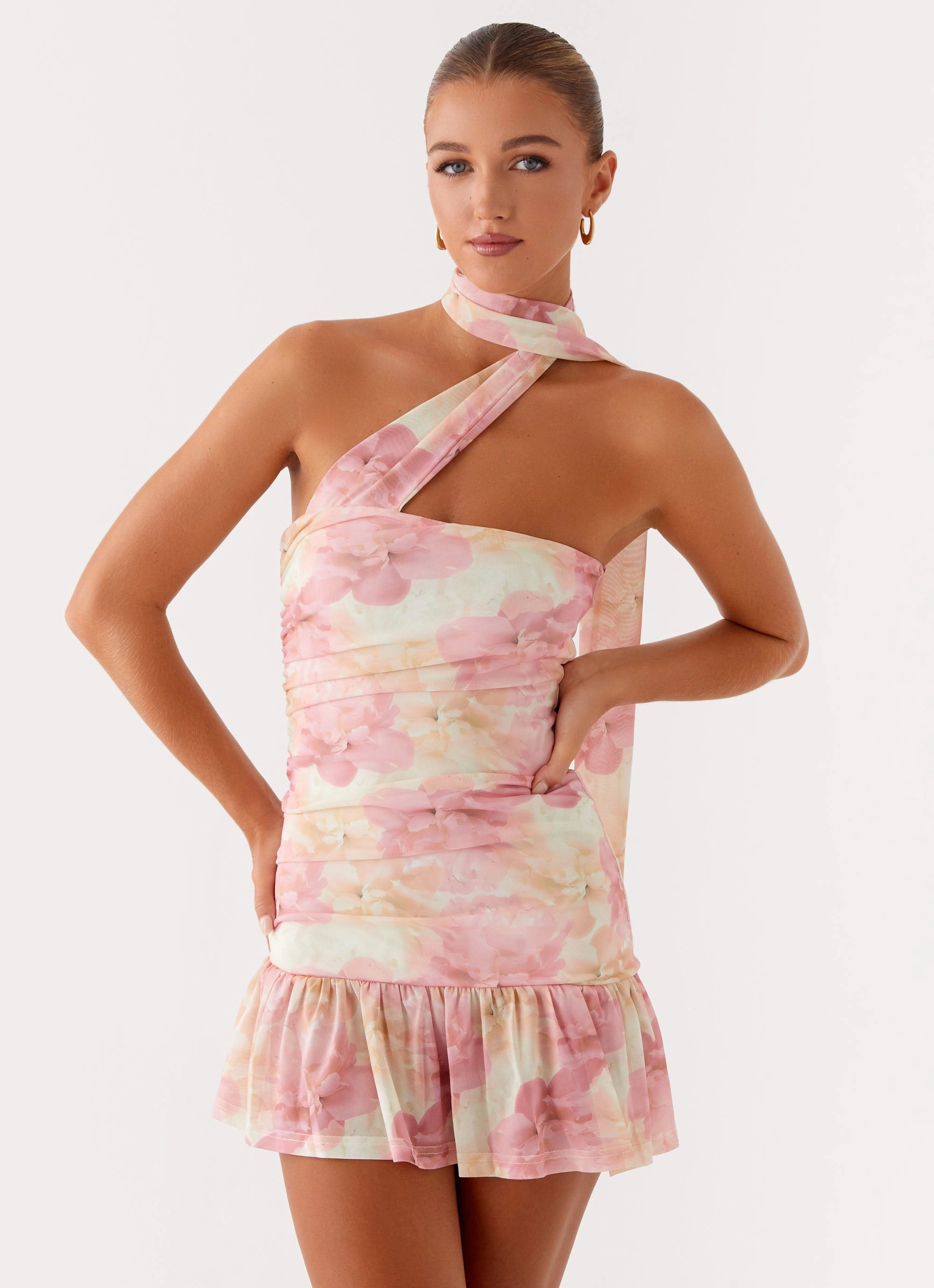 Elegant Mature Fleur Mini Dress - Floral Print