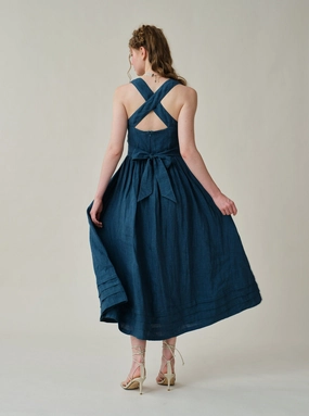 Vetiver 23 | cross back linen dress Flexible Knee Articulation No Ride-Up