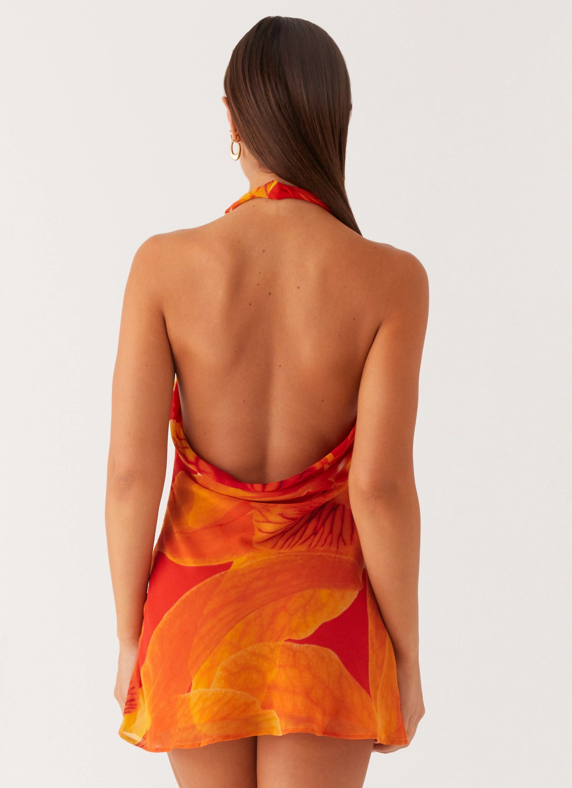 Solar Beam Cowl Mini Dress - Serene Orange Shine Dressy Fall Inspired