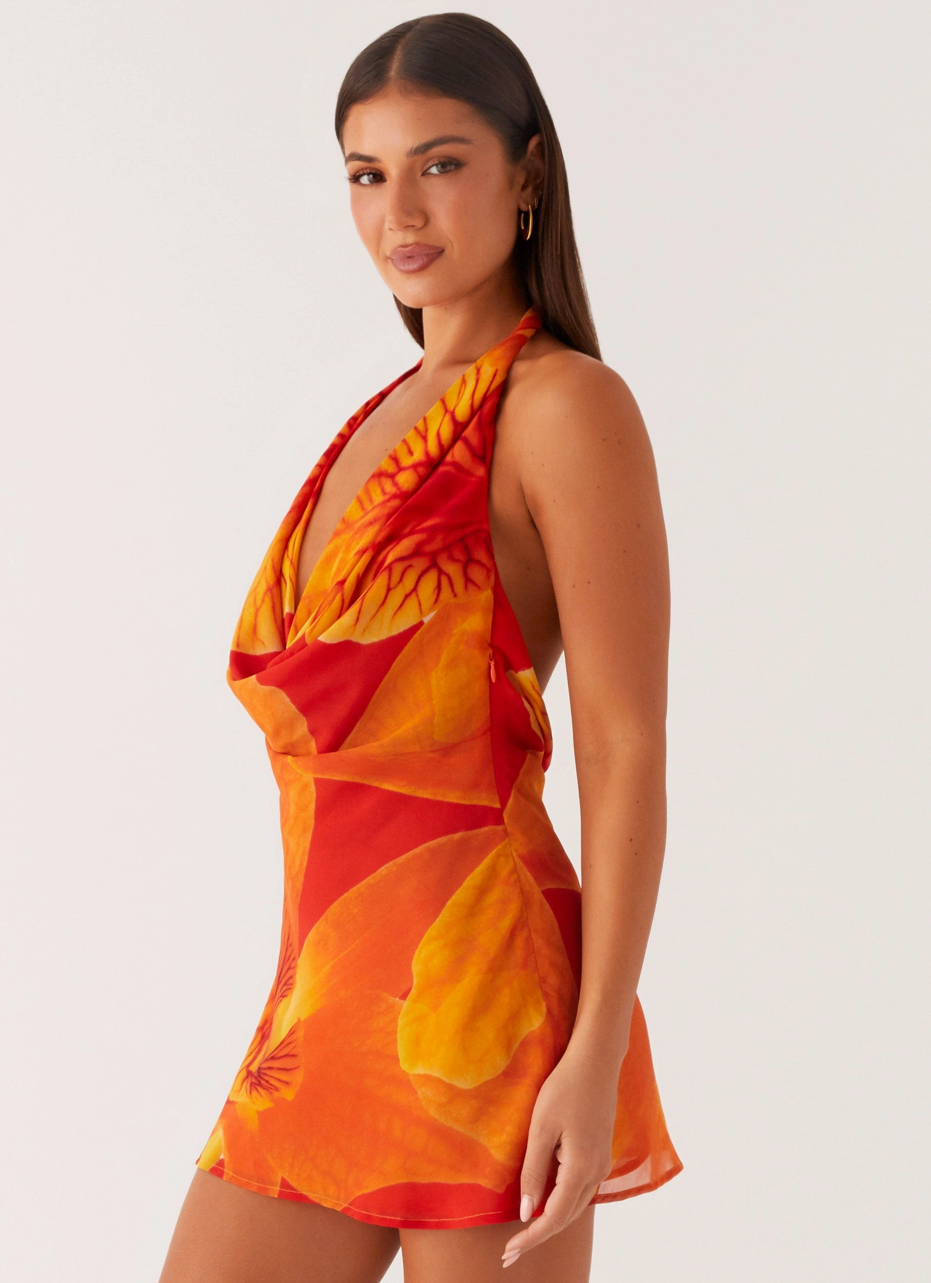 Elegant Comfort Solar Beam Cowl Mini Dress - Serene Orange
