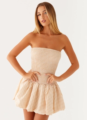 Comfy Wear StretchableKnit Cassidy Mini Dress - Orange Gingham