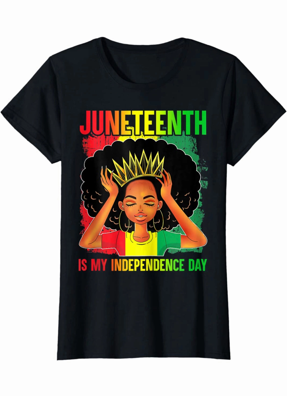 Final Sale Plus Size "Juneteenth Is My Independence Day" T-Shirt in Black Ripstop Reinforcement Sport Friendly