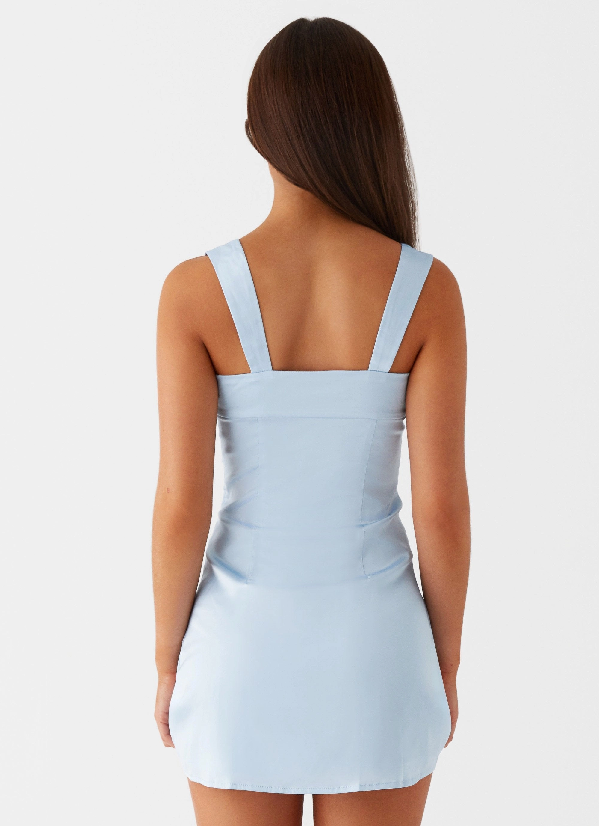 Stylish Design Tiered Skirt Odette Satin Mini Dress - Blue