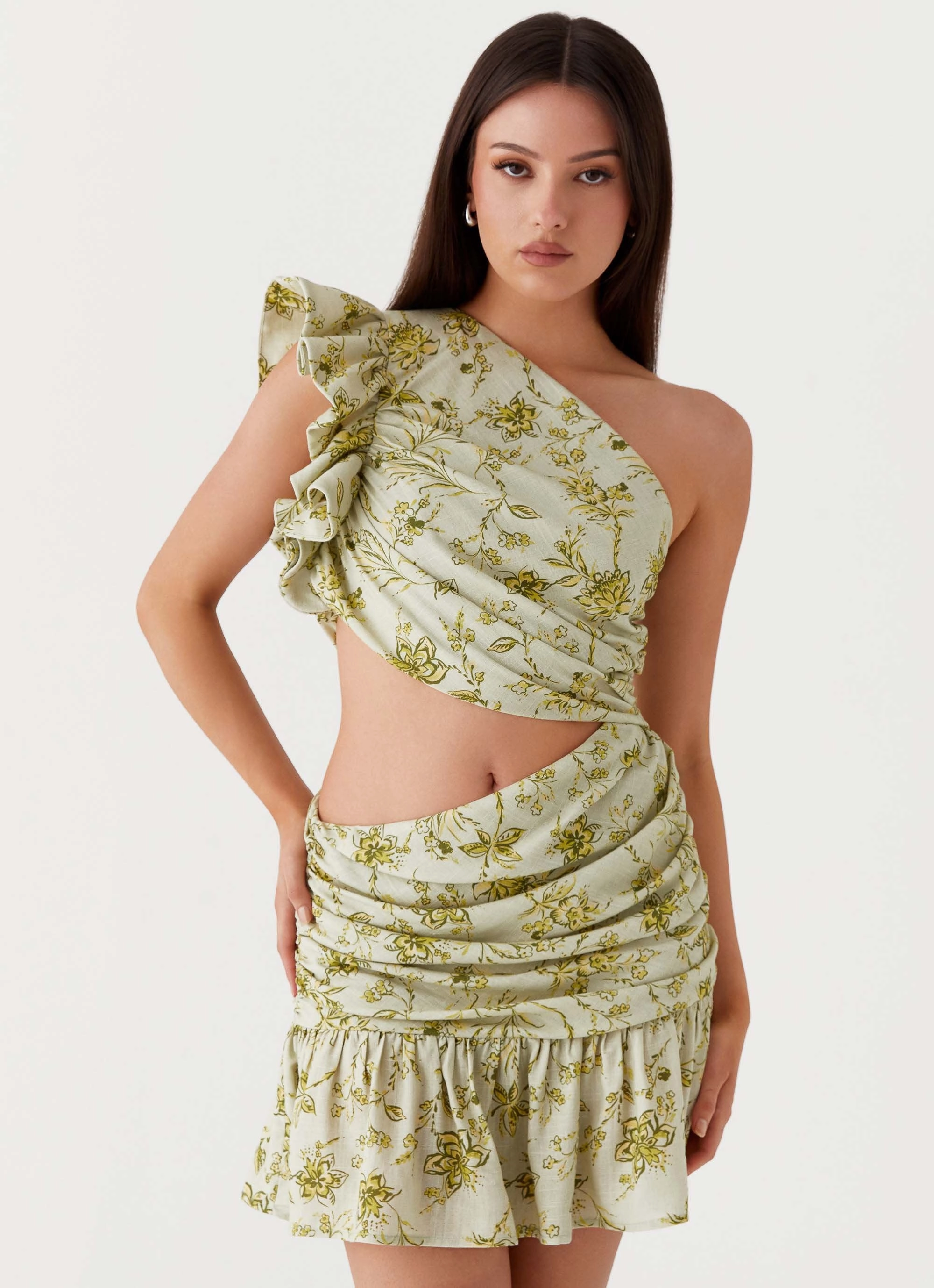 Relax Form Workwear Maisie Linen Mini Dress - Sage Floral