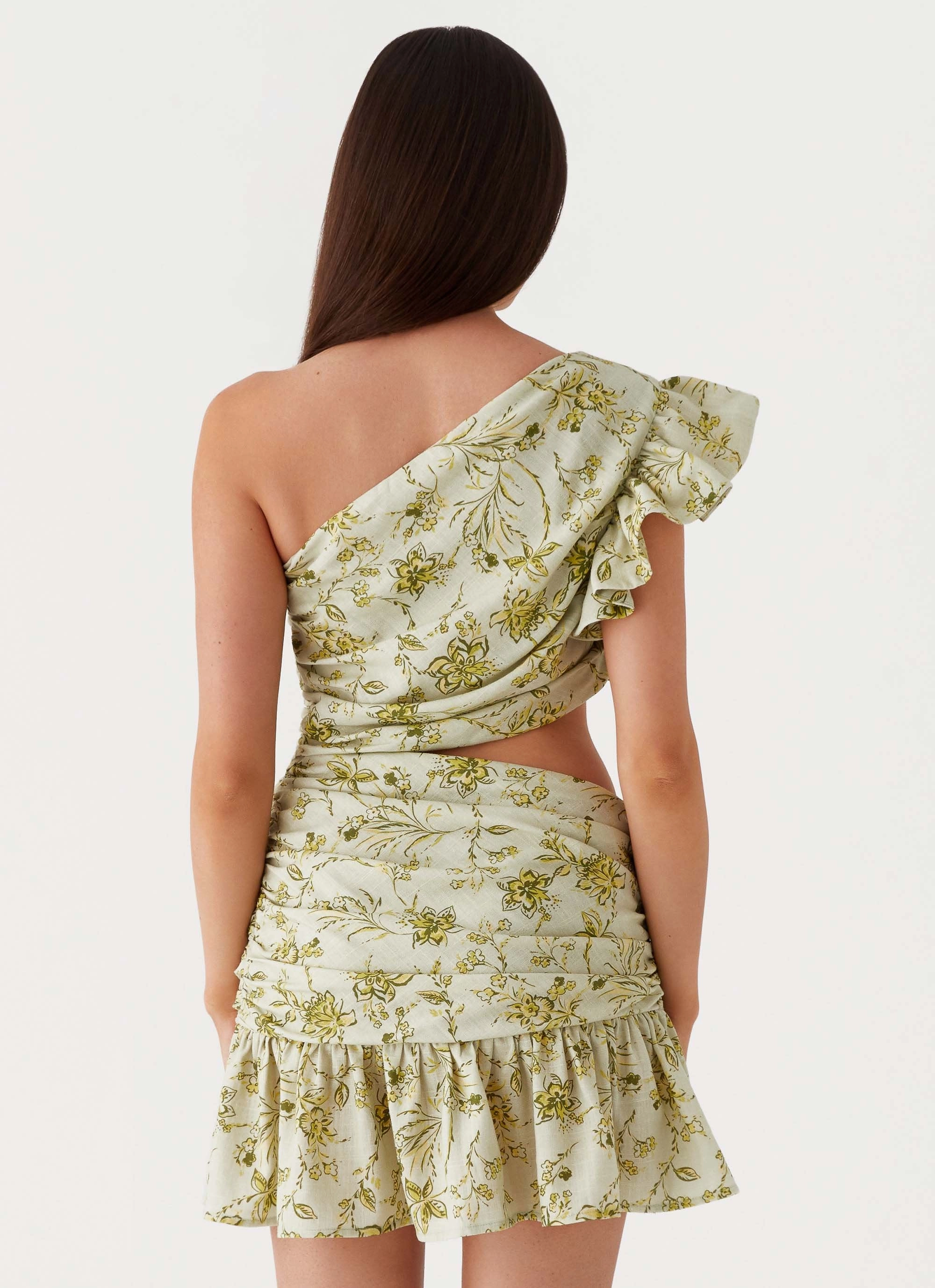 Sophisticated Wear Lightweight-Lining Maisie Linen Mini Dress - Sage Floral