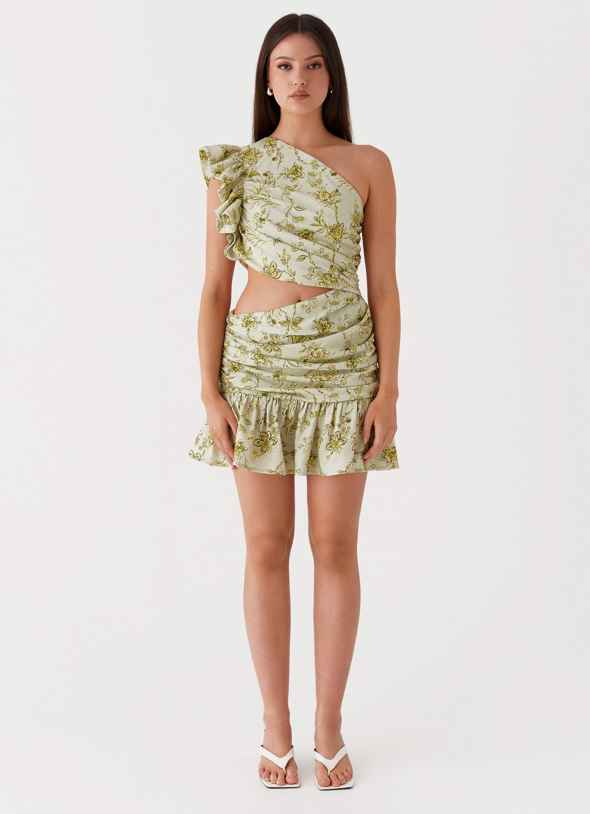 Maisie Linen Mini Dress - Sage Floral Seasonal Must-Have Warm Soft