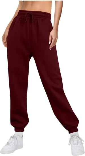 Fleece Joggers for Women Casual Elastic Waist Baggy Sweatpants Athletic Workout Sport Pants Lounge Pants with Pockets