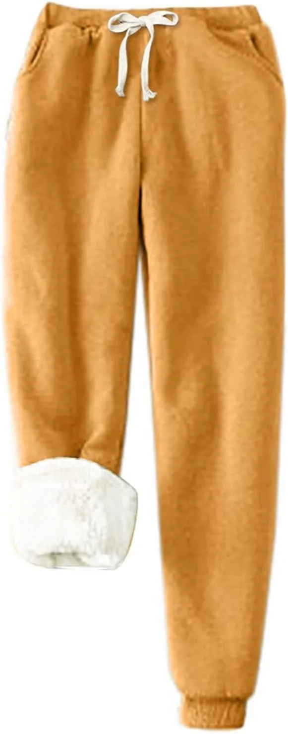 Fleece Joggers for Women Winter Warm Sweatpants Women Sherpa Lined Sweatpants with Pocket Athletic Sweatpants