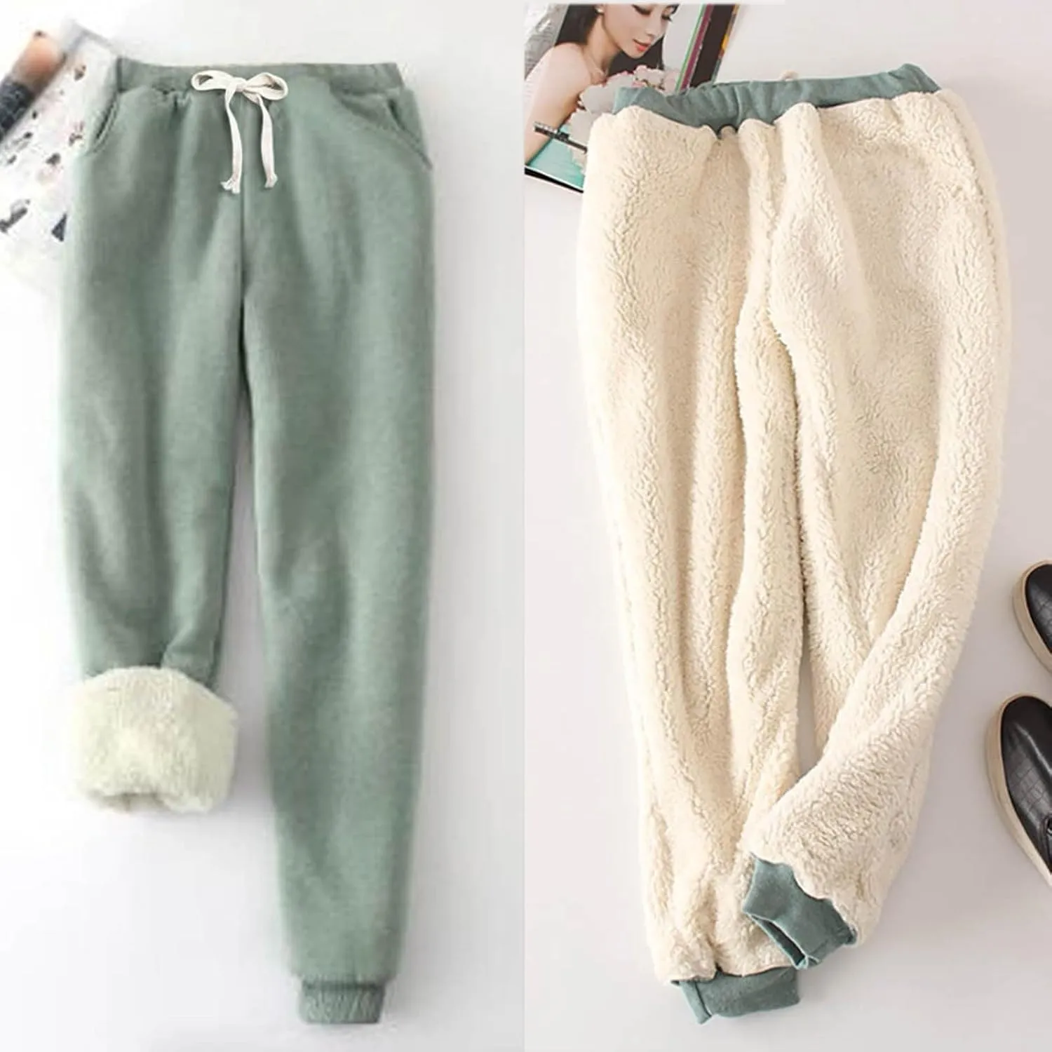 Fleece Joggers for Women Winter Warm Sweatpants Women Sherpa Lined Sweatpants with Pocket Athletic Sweatpants