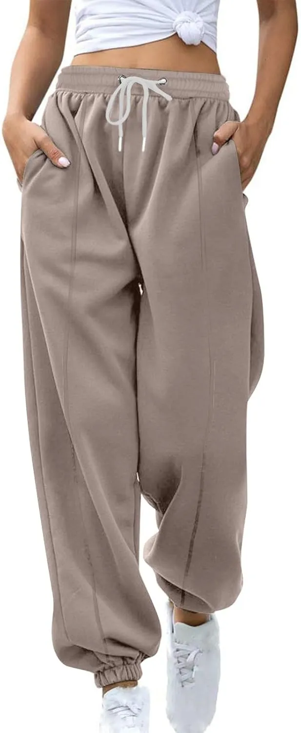 Fleece Lined Jogger Sweatpants Women Baggy Cinch Bottom Sweatpants Drawstring High Waisted Jogger Pants with Pockets