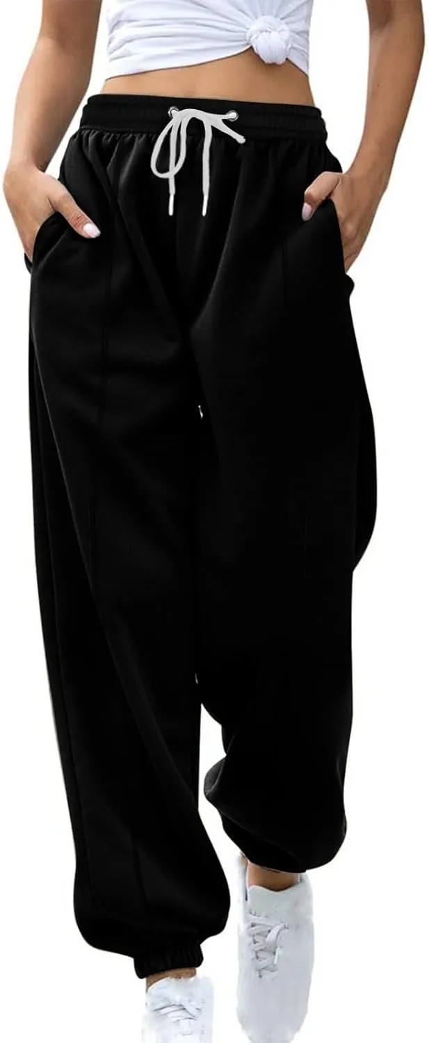 Fleece Lined Jogger Sweatpants Women Baggy Cinch Bottom Sweatpants Drawstring High Waisted Jogger Pants with Pockets