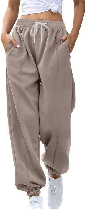 Fleece Lined Jogger Sweatpants Women Baggy Cinch Bottom Sweatpants Drawstring High Waisted Jogger Pants with Pockets
