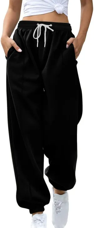 Fleece Lined Jogger Sweatpants Women Baggy Cinch Bottom Sweatpants Drawstring High Waisted Jogger Pants with Pockets