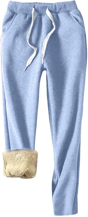 Fleece Lined Pants Women Winter Warm Sherpa Sweatpants Active Running Jogger Pants Thermal Cashmere Sweat Pants