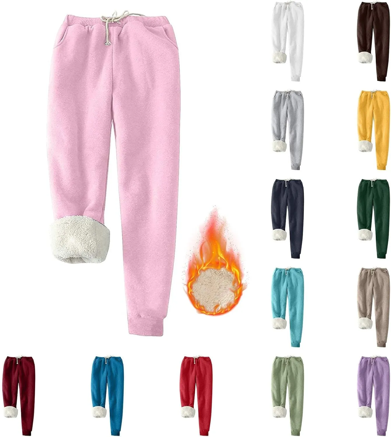 Fleece Pants Women 2024 High Waisted Thermal Tights Casual Drawstring Sweatpants Sherpa Lined Athletic Winter Pants