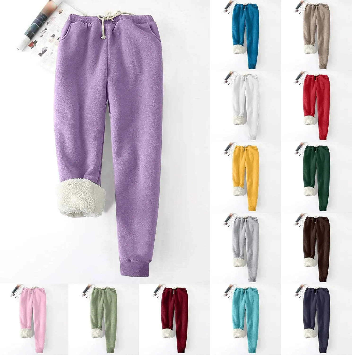 Fleece Pants Women 2024 High Waisted Thermal Tights Casual Drawstring Sweatpants Sherpa Lined Athletic Winter Pants