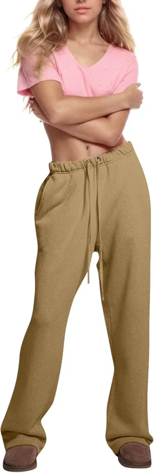Fleece Sweatpants Women Y2k Baggy Wide Leg Lounge Pants Loose Fit Low Rise Sweatpants with Pockets Athletic Pants