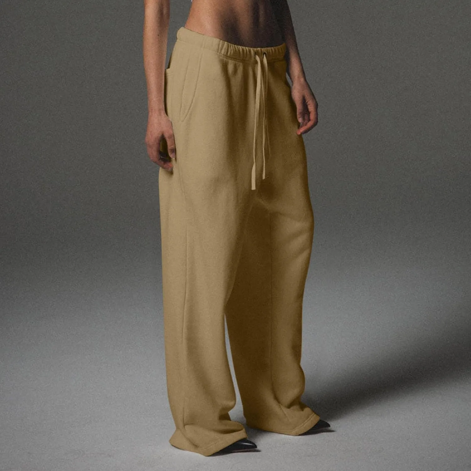 Fleece Sweatpants Women Y2k Baggy Wide Leg Lounge Pants Loose Fit Low Rise Sweatpants with Pockets Athletic Pants