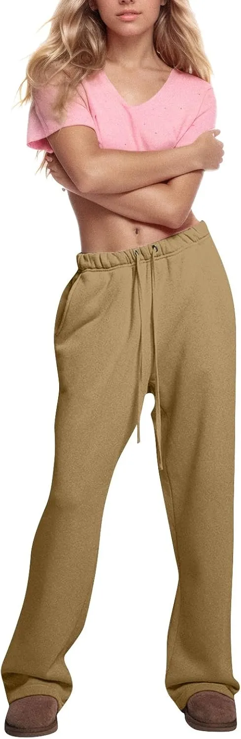 Fleece Sweatpants Women Y2k Baggy Wide Leg Lounge Pants Loose Fit Low Rise Sweatpants with Pockets Athletic Pants
